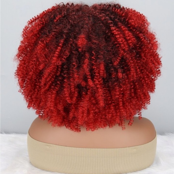Ansho 15 Inch Short Curly Afro Kinky Wig Synthetic Hair Big Hair Red Black Ombré - Picture 3 of 8